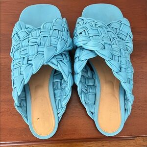 Bottega Veneta Turquoise Woven Sandals 39